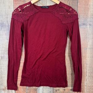 Level Up Burgundy Lace Waffle Knit Long Sleeve Top Small Fairy Grunge Romantic